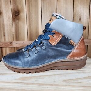 Pikolinos Cazorla Boots Womens 8.5 39 Blue Leather Ankle Hiking Lace Up Booties
